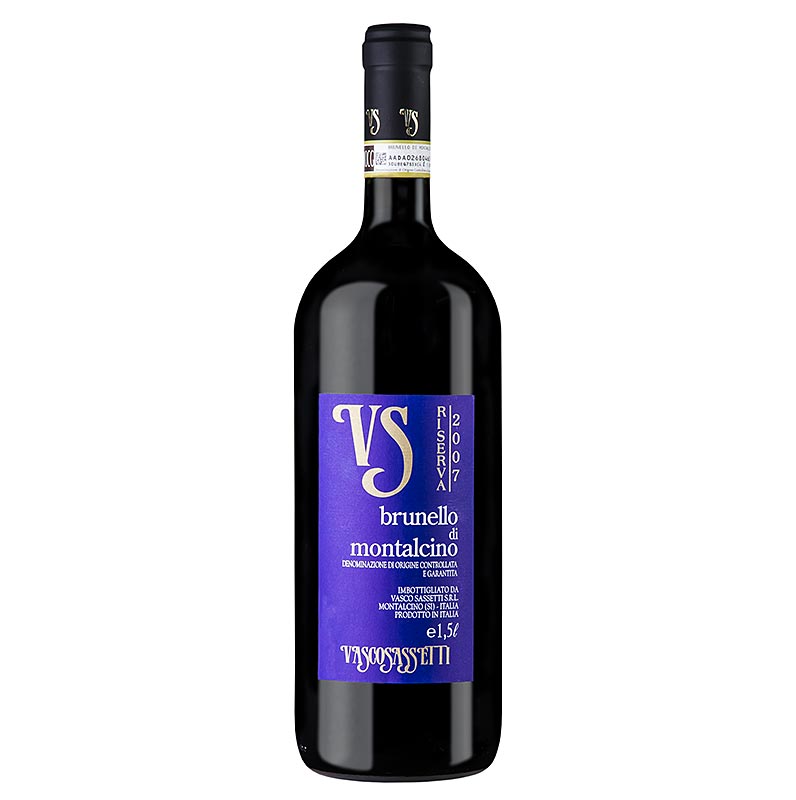 2007er Brunello di Montalcino Riserva, Sangiovese, 14,5% vol., Vasco Sassetti - 1,5 l - Flasche 2007er Brunello di Montalcino Riserva, Sangiovese, 14,5% vol., Vasco Sassetti - 1,5 l - Flasche