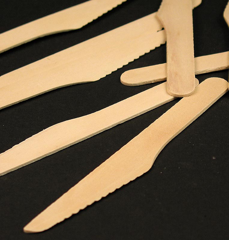 Coltello in legno usa e getta, lungo circa 16,5 cm - 100 pezzi - borsa Coltello in legno usa e getta, lungo circa 16,5 cm - 100 pezzi - borsa