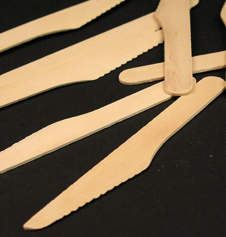 Ganivet de fusta d`un sol us, d`uns 16,5 cm de llarg - 100 peces - bossa