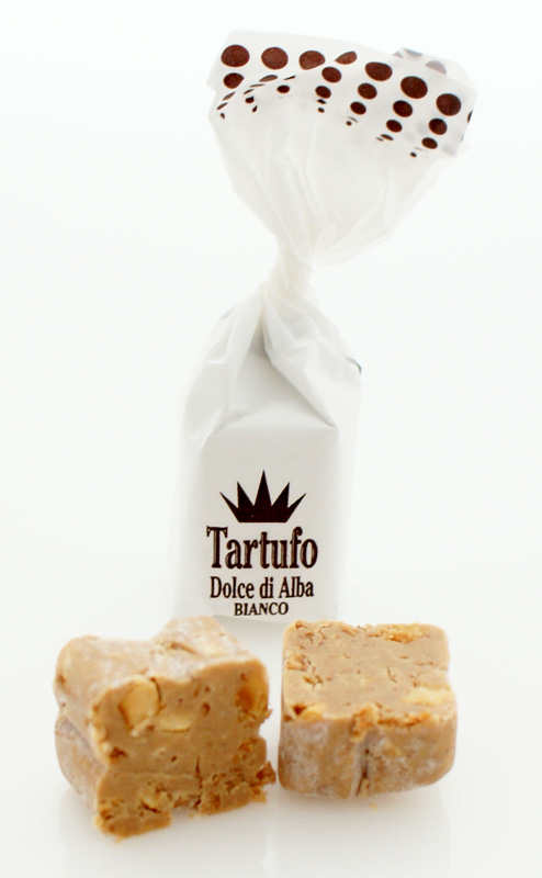 Troeffelpraliner fra Tartuflanghe Tartufo Dolce di Alba BIANCO hvit sjokolade a 14g, hvitt papir - 1 kg - bag