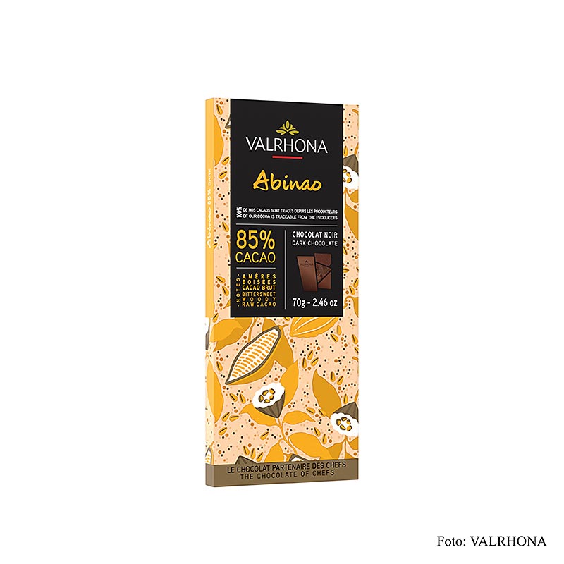 Valrhona Abinao - moerk sjokolade, 85% kakao, Afrika - 70 g - eske