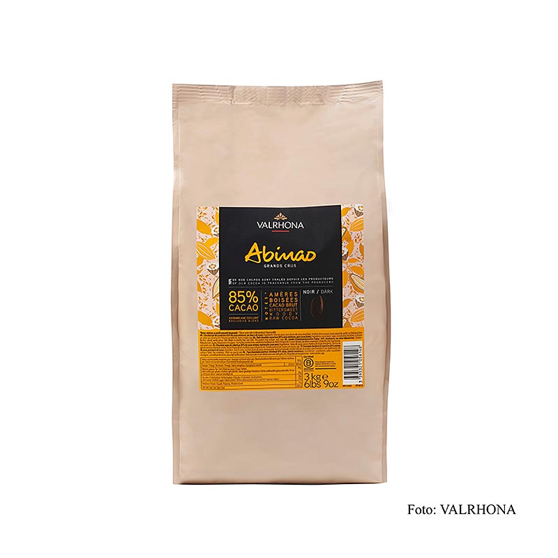 Valrhona Abinao, cobertura oscura como callets, 85% cacao de Africa - 3 kilos - bolsa