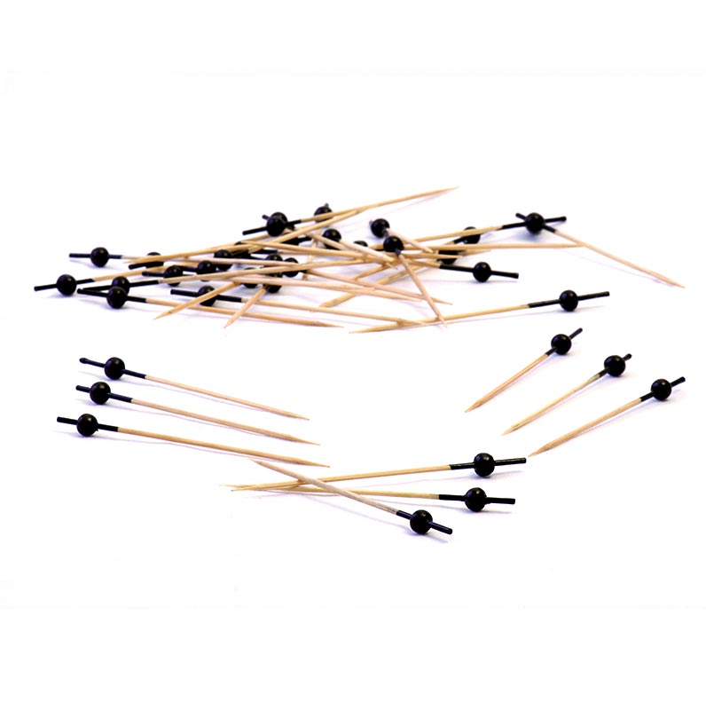 Broquetes de fusta amb bola negra, 9 cm - 100 peces - bossa