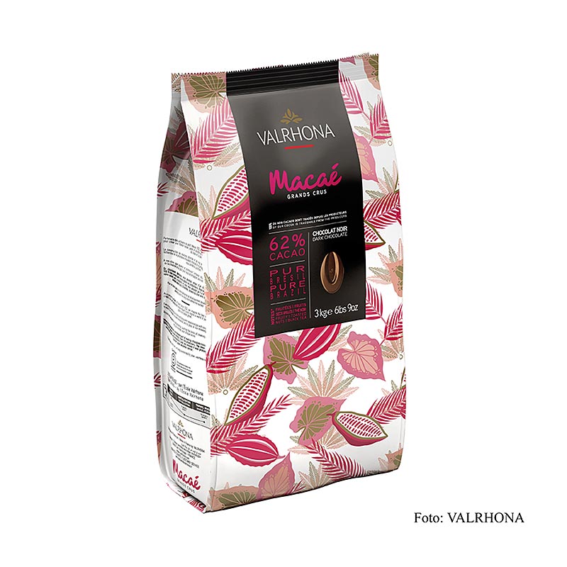 Valrhona Macae - Grand Cru, cobertura oscura como callets, 62% cacao de Brasil - 3 kilos - bolsa