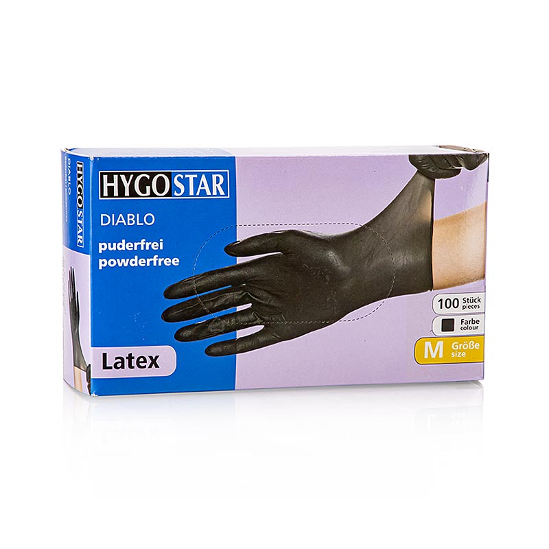 Luvas descartaveis de latex, pretas, M, sem po - 100 pedacos - caixa