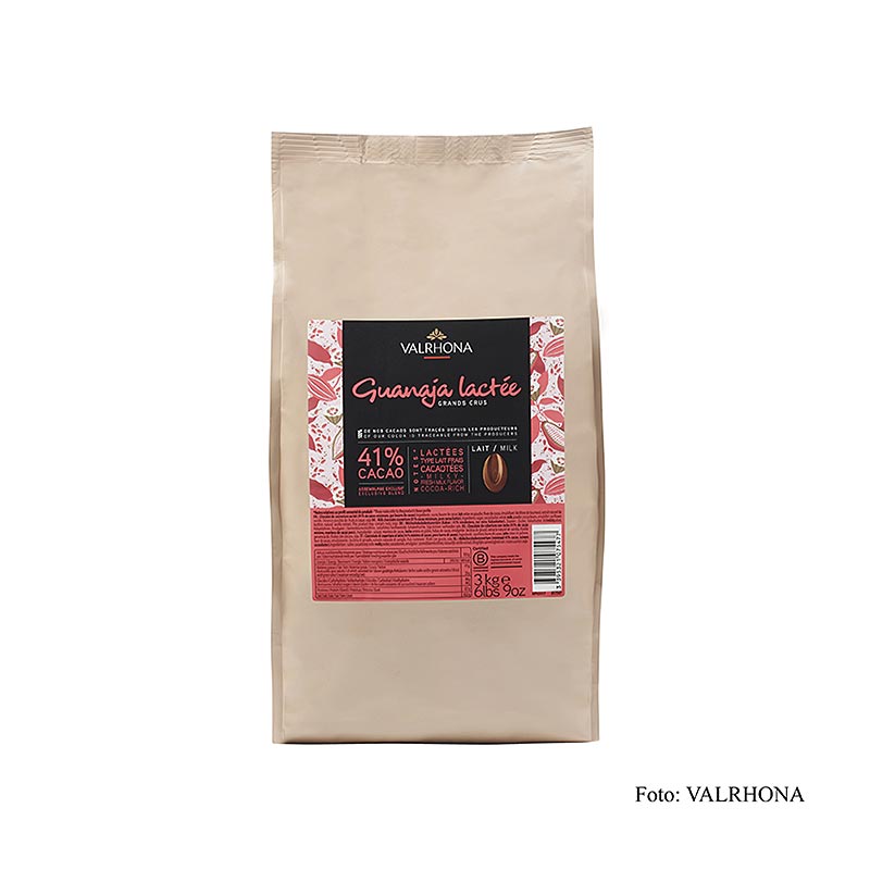 Valrhona Guanaja Lactee Grand Cru, cobertura de leite integral, callets, 41% cacau - 3kg - bolsa
