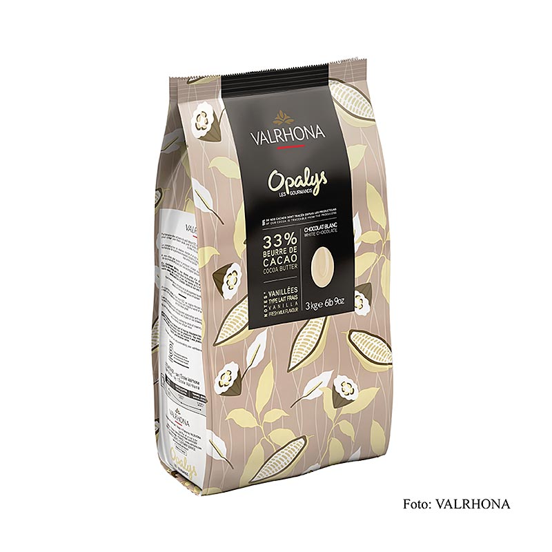 Valrhona Opalys, cobertura blanca, callets, 33% manteca de cacao - 3 kilos - bolsa