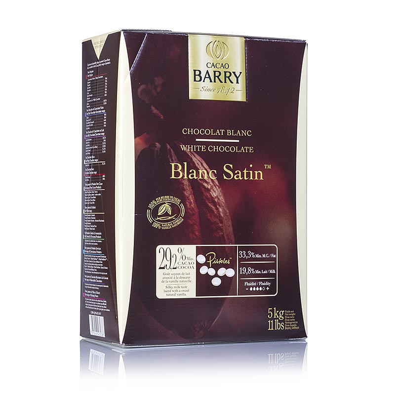 Blanc Satin, valkosuklaa, Callets, 29% kaakaota - 5 kg - laatikko