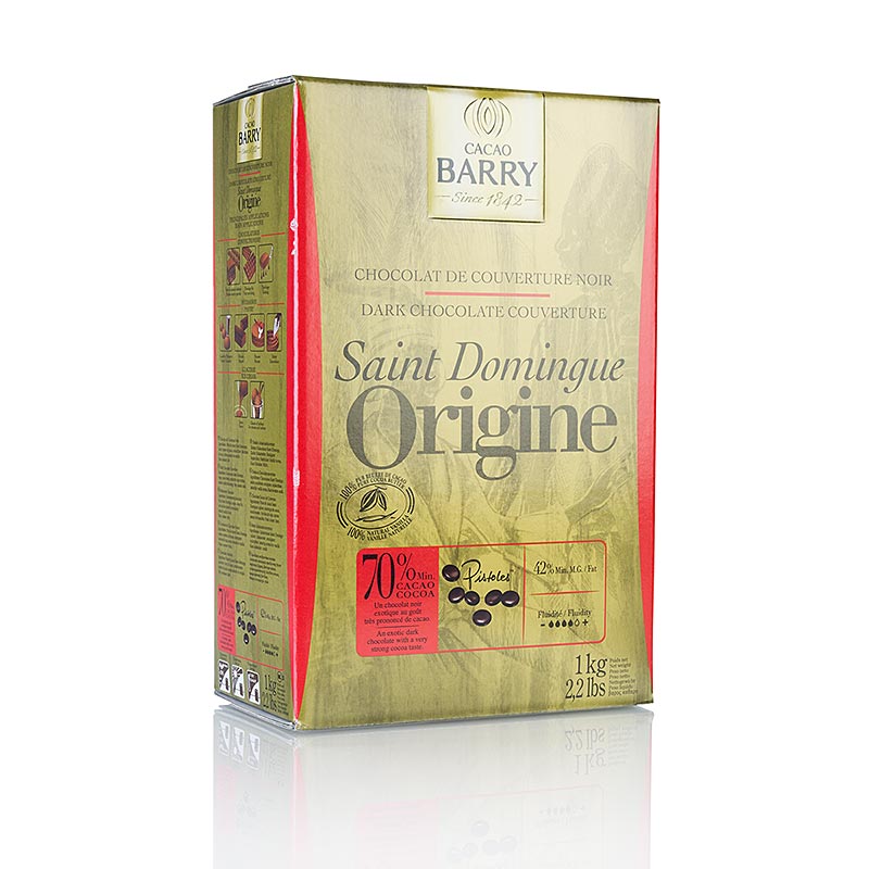 Origine Santo Domingo, chocolate negro, Callets, 70% cacao - 1 kg - caja