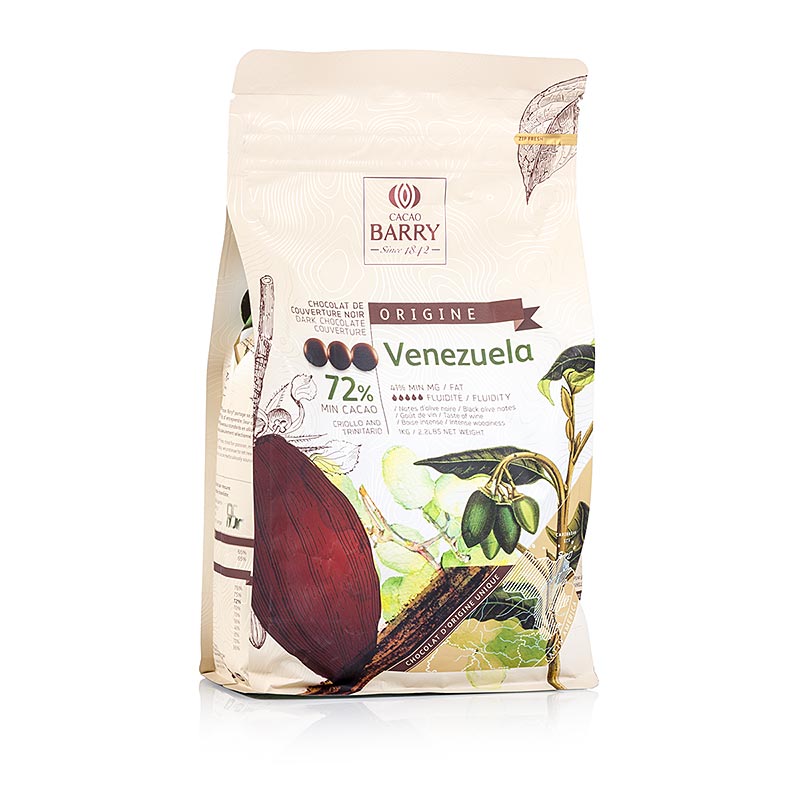 Origine Venezuela, moerk sjokolade, Callets, 72% kakao - 1 kg - eske