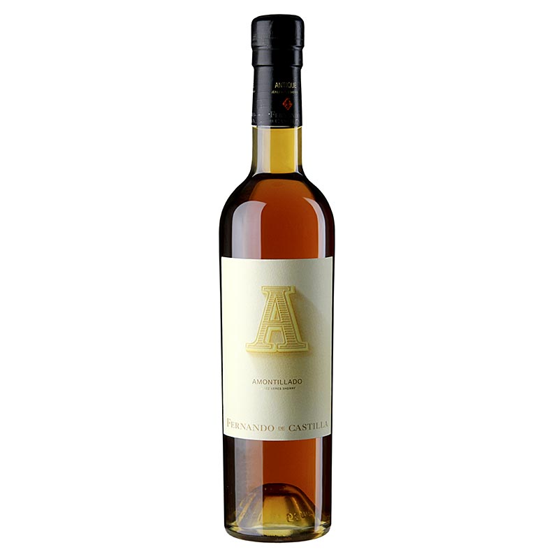 Sherry Antique Amontillado, kuiva, 19 tilavuusprosenttia, Rey Fernando de Castilla, 92 PP - 500 ml - Pullo