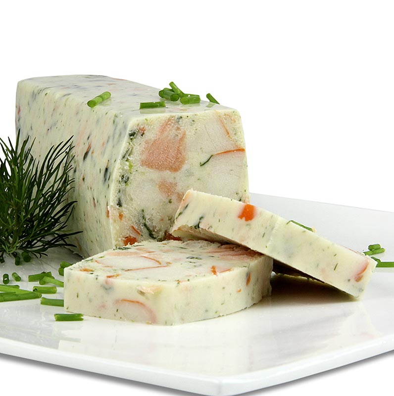 Terrina di pesce nobile, con salmone, lucioperca, ippoglosso e surimi - 1 kg - Guscio in PE