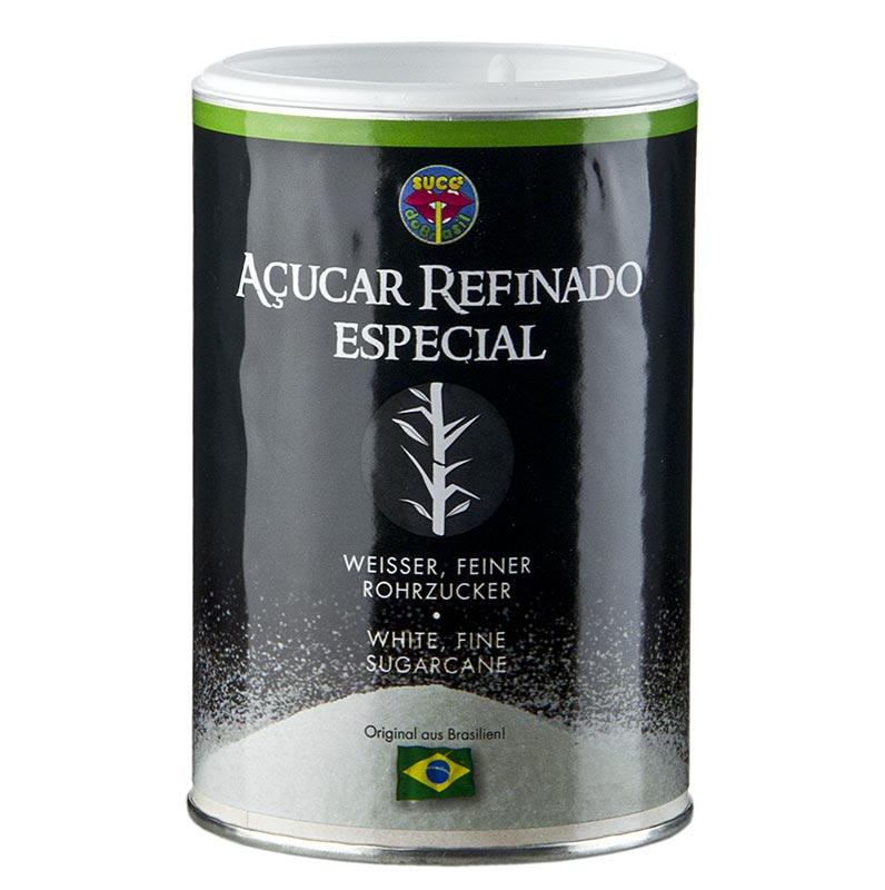 Sucre de canya especial, blanc, fi per a coctels, Brasil - 250 g - llauna Sucre de canya especial, blanc, fi per a coctels, Brasil - 250 g - llauna