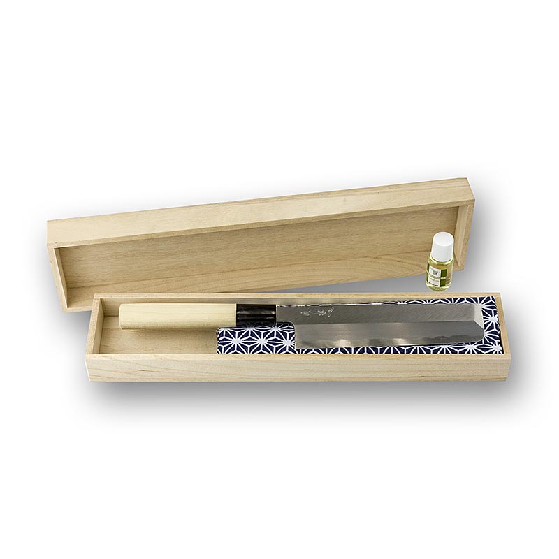 Haiku Pro HP-4 Nakiri, faca para legumes, 16,5 cm, corte unilateral, caixa de madeira / oleo / pano - 1 pedaco - Caixa de madeira