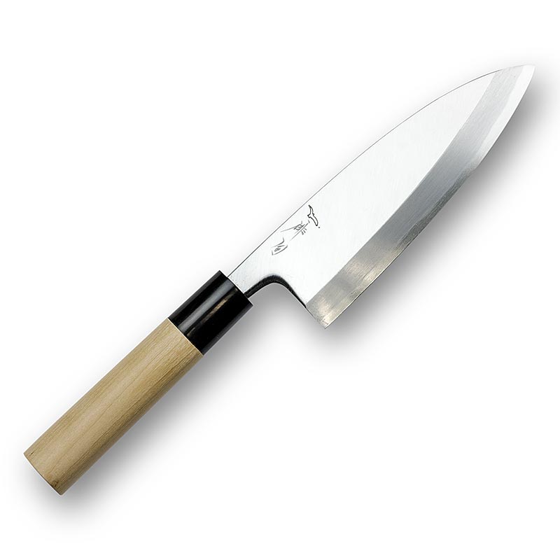 Haiku Pro HP-5 Deba, cuchillo para pescado, 15 cm, afilado unilateral, caja de madera / aceite / pano - 1 pieza - caja de madera