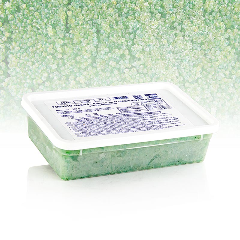 Tobiko original - Huevas de pez volador, verde, con wasabi - 500g - carcasa de PE