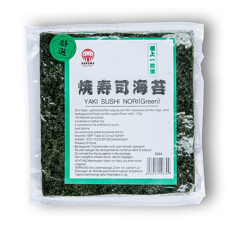 Yakinori halbe Größe, getrocknete Algenblätter, geröstet - 200 g, 100 Blatt - Beutel Yakinori halbe Größe, getrocknete Algenblätter, geröstet - 200 g, 100 Blatt - Beutel