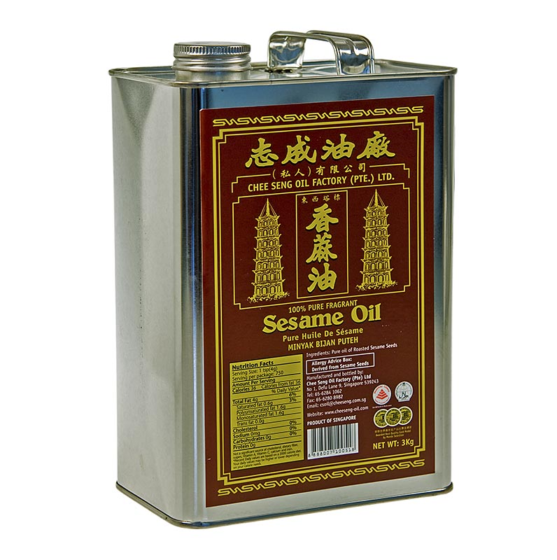 Olio di sesamo asiatico, puro, scuro, ottenuto da sesamo tostato - 3.215 litri - contenitore