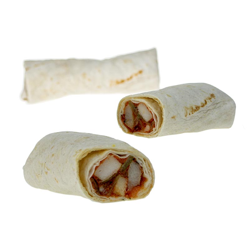 Burritos Pollorito, tortillas di grano, ripieno piccante di pollame - 3,2 kg, 40 x 80 g - Cartone