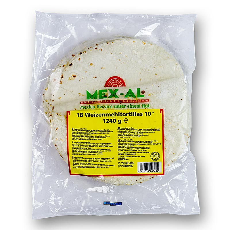 Tortilhas de trigo, Ø 25cm - 9,92kg, 144 pecas - Cartao