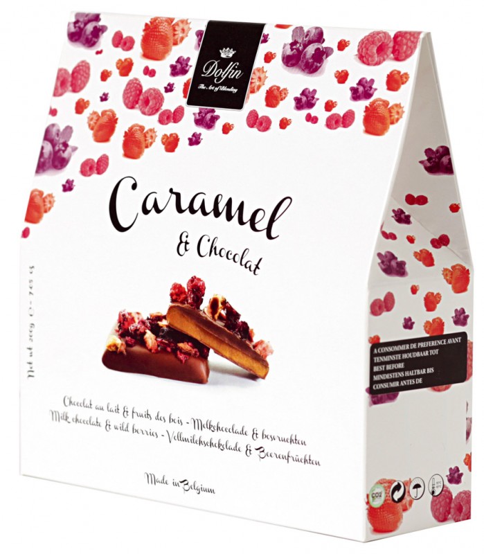 Caramel au beurre sale et fruits des bois, Gesalzenes Butter-Karamell mit Beerenfrüchten, Dolfin - 200 g - Packung