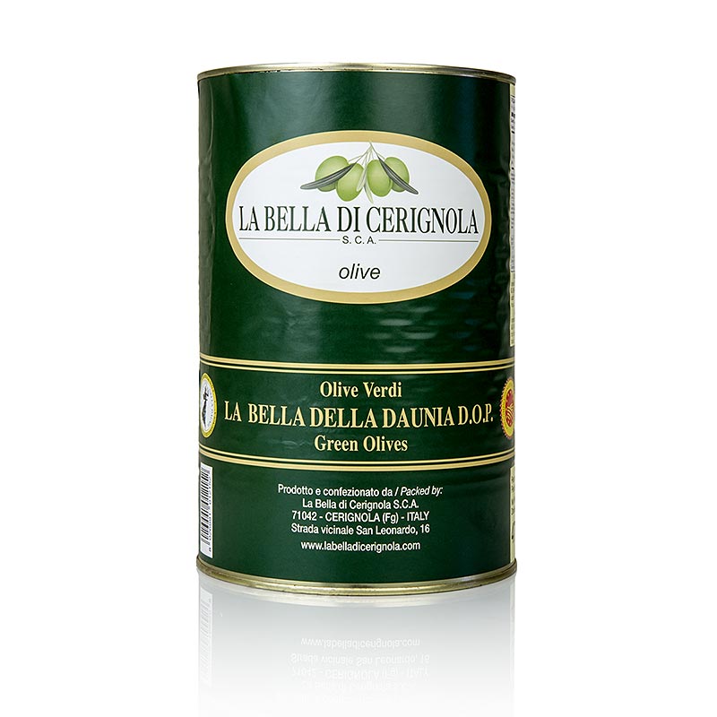 Grona jatteoliver, med grop, Bella di Cerignola, i saltlake - 4,25 kg - burk