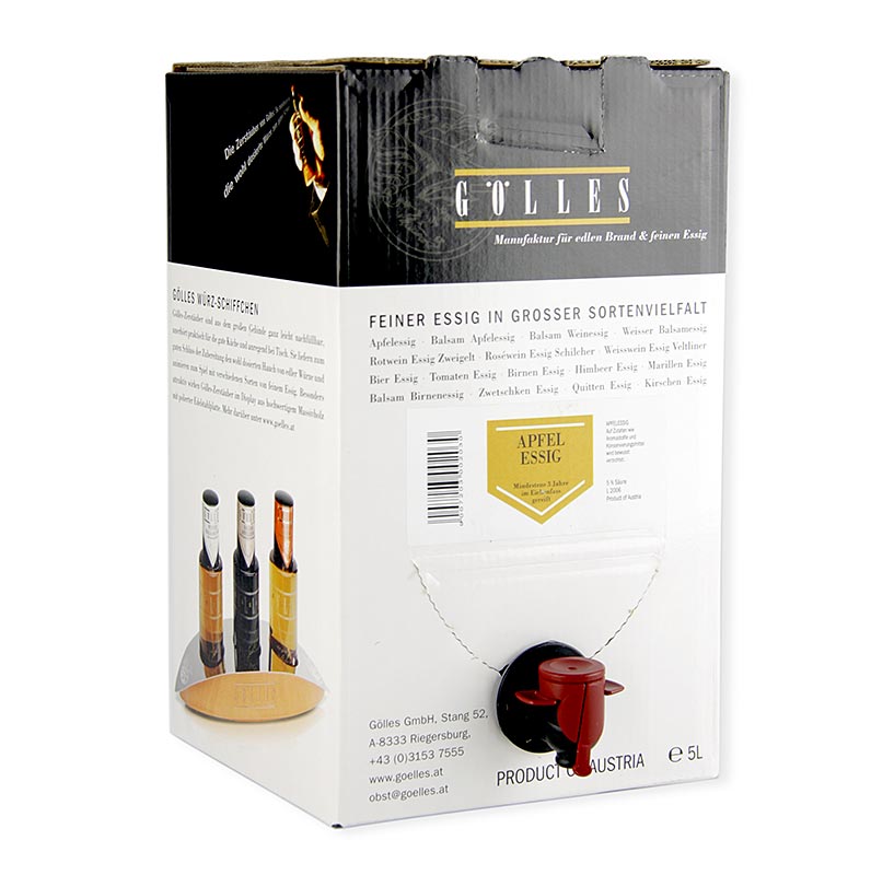 Aceto di mele Golles Classico, acidita 5% - 5 litri - Borsa nella scatola