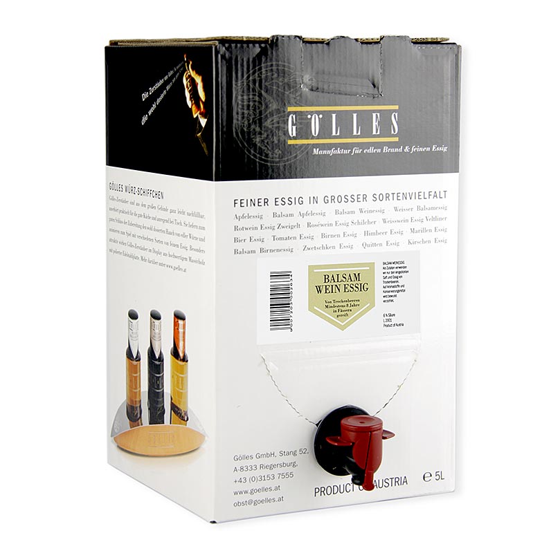 Vinagre de vinho balsamo de Golles, Trockenbeerenauslese (TBA), 6% de acido - 5 litros - Sacola na caixa