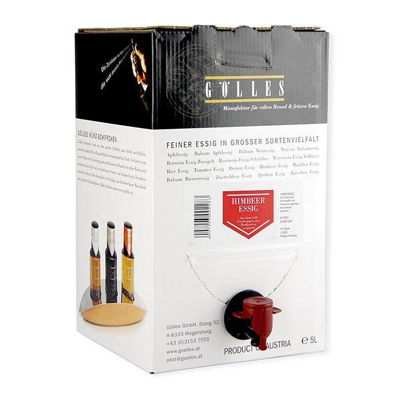 Vinagre de framboesa Golles, 5% acido, feito de framboesas silvestres - 5 litros - Sacola na caixa