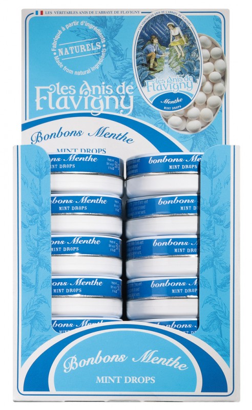 Bonbons Menthe, Display, Bonbons mit Minze, Display, Les Anis de Flavigny - 12 x 50 g - Display