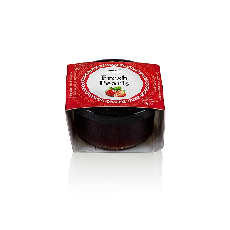 Caviar de frutas fresa, tamano perla 5 mm, esferas, perlas coctel - 55g - Vaso