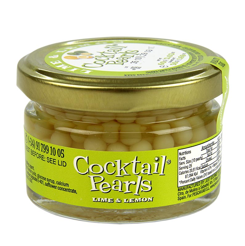 Caviar de fruita llimona-llima, perla mida 5 mm, esferes, perles de coctel - 55 g - Vidre