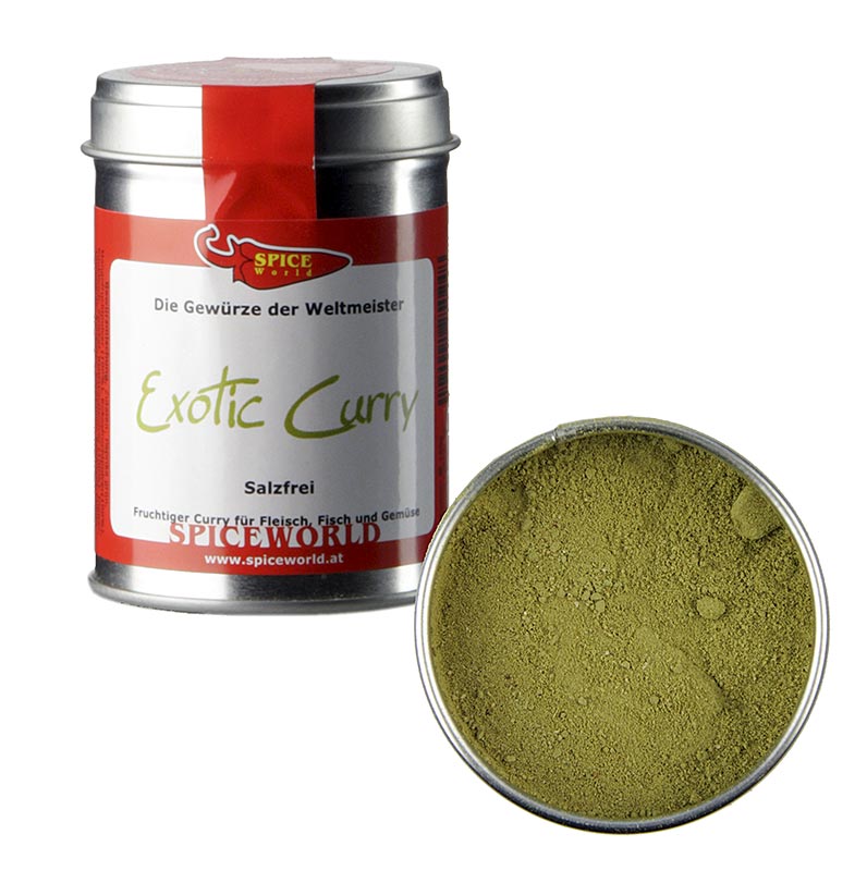 Exotic Curry-Pulver, grün, mild-fruchtig, Gewürzmischung, von Spiceworld - 90 g - Dose Exotic Curry-Pulver, grün, mild-fruchtig, Gewürzmischung, von Spiceworld - 90 g - Dose