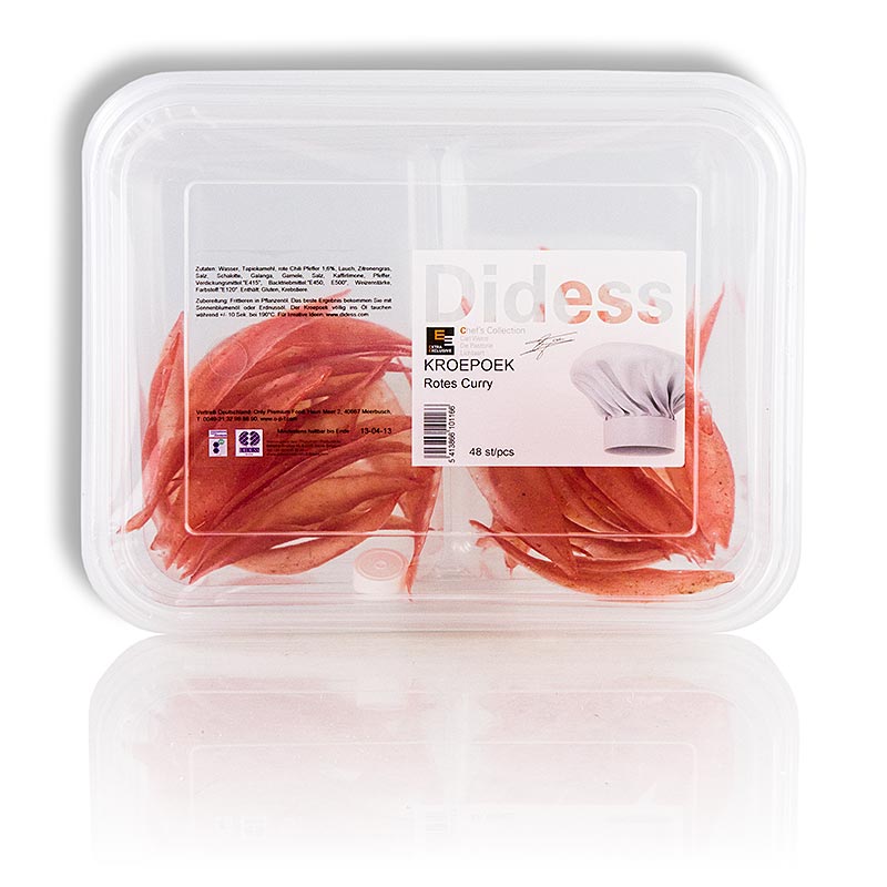 Kroepoek mit rotem Curry, ungebacken, rot - 105 g, 48 Stück - Pe-schale