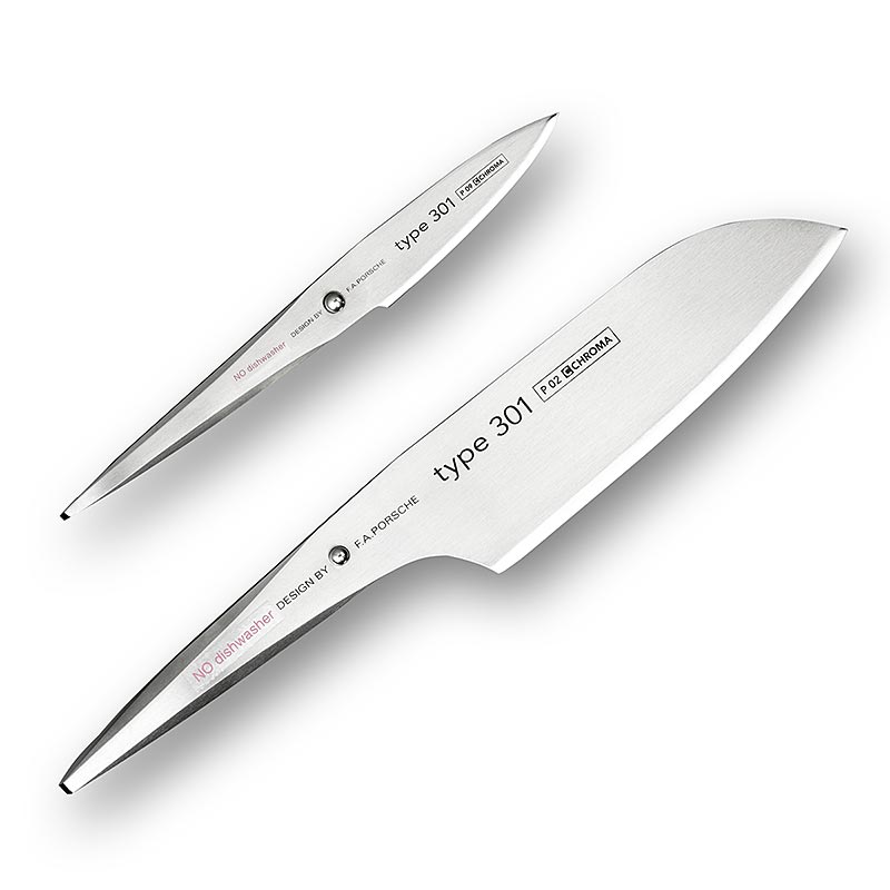 Conjunto de facas Chroma tipo 301 P-29 Faca para legumes P-2 + faca para descascar P-9 - Design by FA Porsche - 2 pecas. - Caixa de madeira