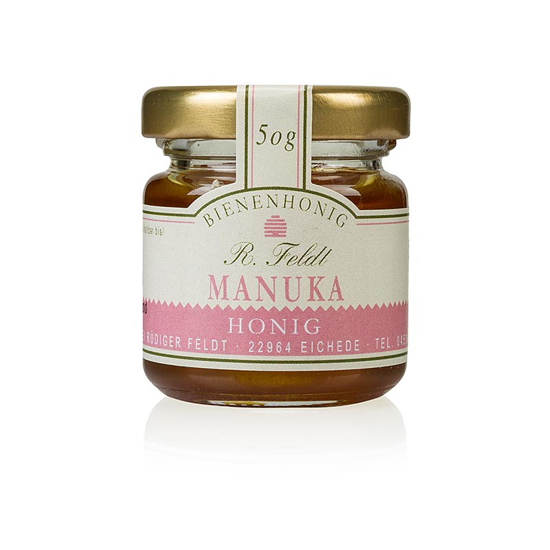 Manuka hunang (tetre), Nyja Sjaland, dokkt, fljotandi, sterkt, skammtagler byflugnaraekt Feldt - 50g - Gler