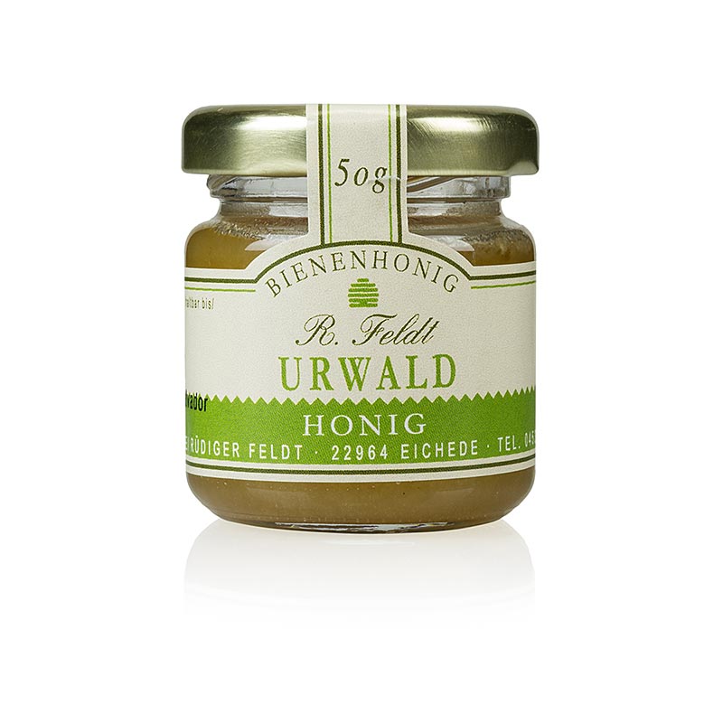 Miel de selva, Uruquay, liquida a cremosa, dulcemente aromatica, frasco en porciones, apicultura Feldt - 50 gramos - Vaso