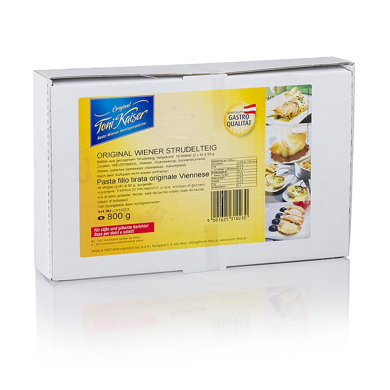 Strudeldeig, ferdig, ark 40 x 40 cm, Toni Kaiser - 800g, 16 ark - pakke