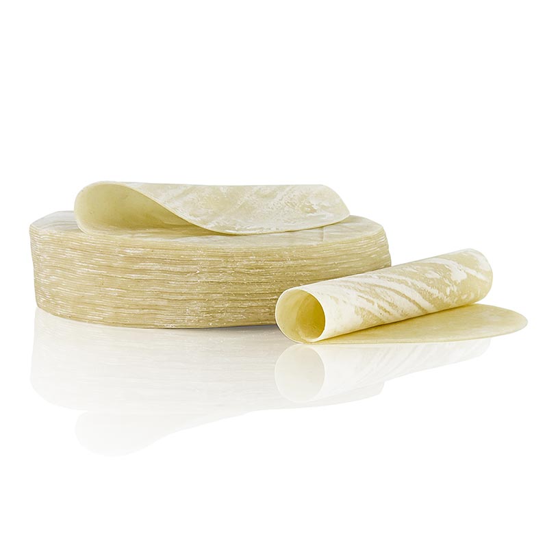 Sfoglia di pasta Wan Tan, sottile, rotonda, circa Ø 9,5 cm - 200 g, circa 35 pezzi - borsa