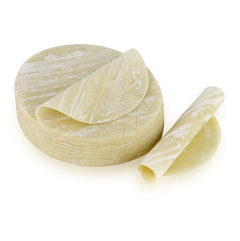 Sfoglia di pasta Wan Tan, sottile, rotonda, circa Ø 9,5 cm - 200 g, circa 35 pezzi - borsa