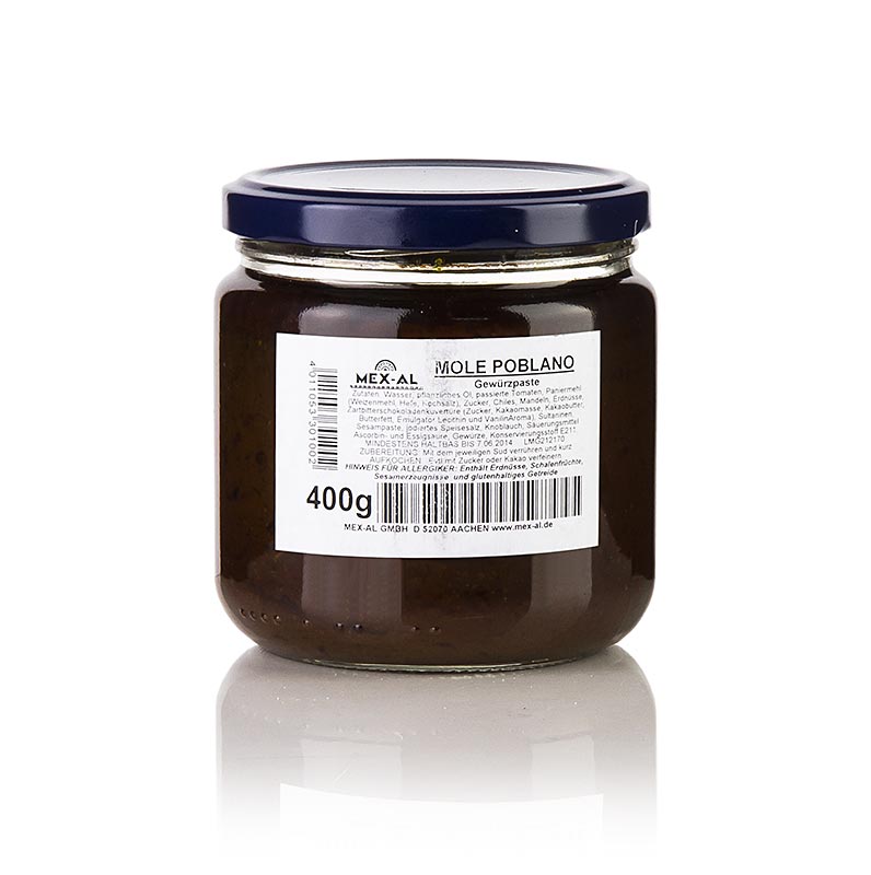 Mole Poblano, mexikanische Schokoladensauce, pikant - 400 g - Glas