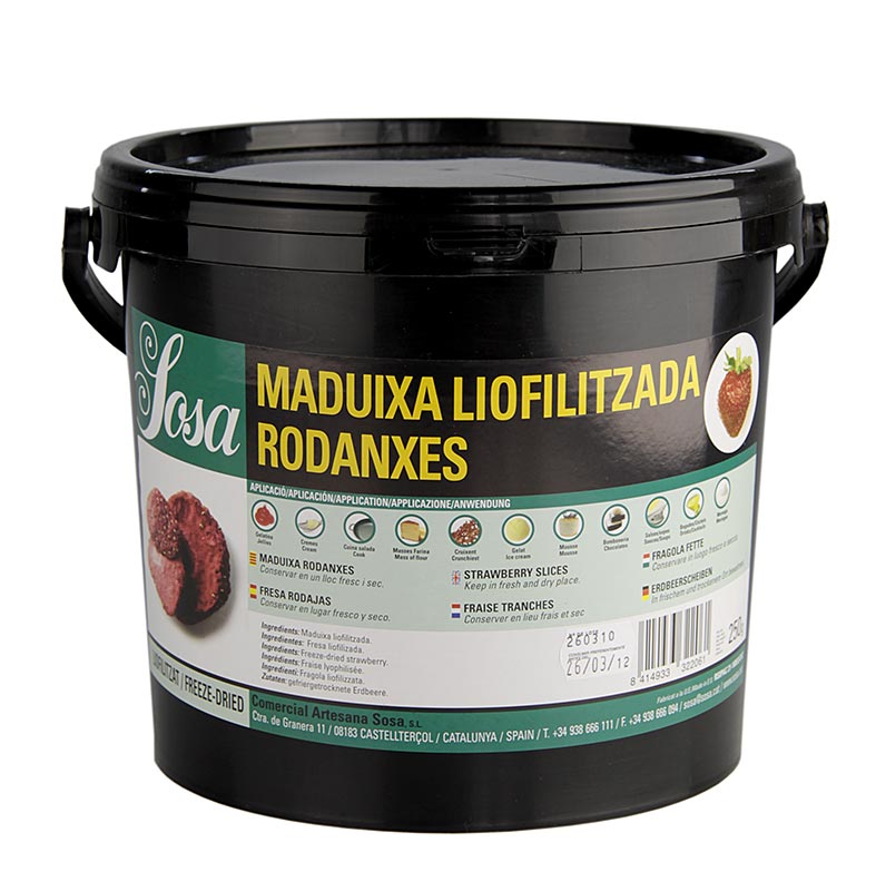 Morangos liofilizados Sosa, fatiados (39468) - 250g - Balde de pe