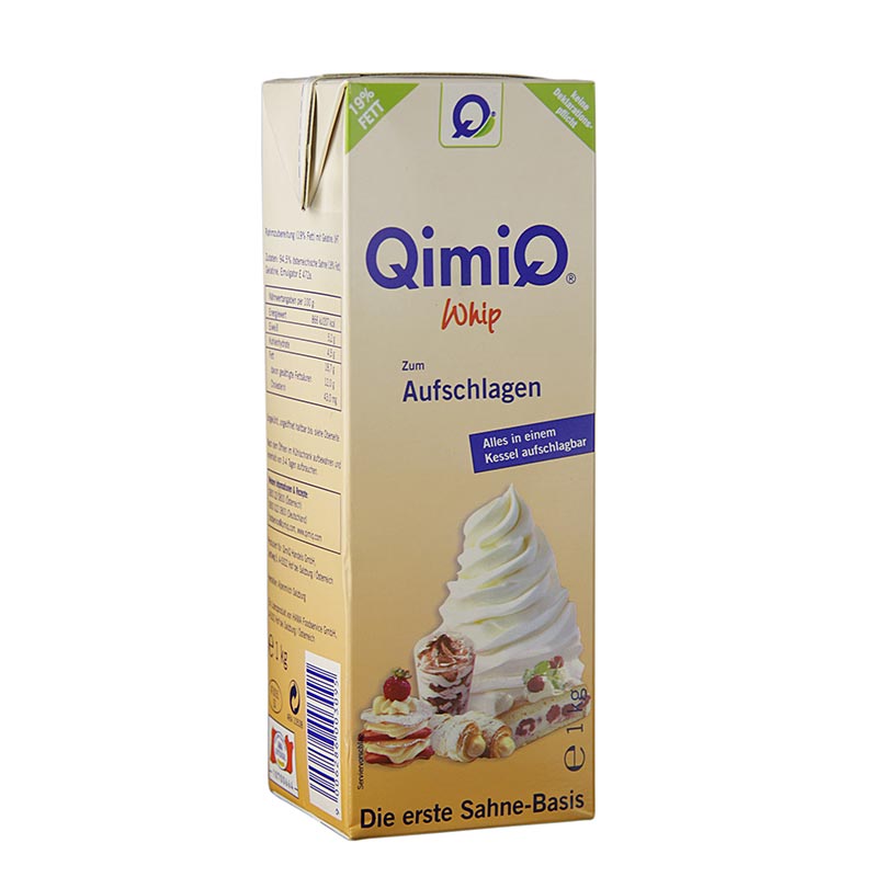 QimiQ Whip Natural, para bater cremes doces e salgados, 19% de gordura - 1 kg - tetra