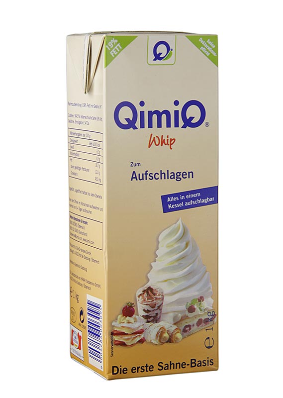 QimiQ Whip Natural, para bater cremes doces e salgados, 19% de gordura - 1 kg - tetra
