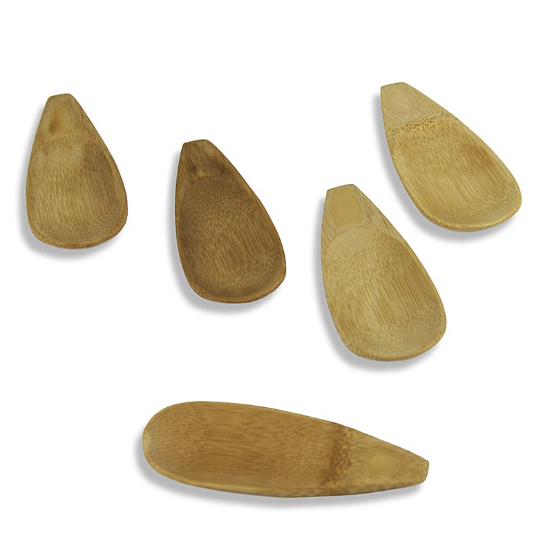 Mangkuk / pinggan buluh pakai buang, rata dan padat, berbentuk sudu, 10 x 3.8 cm - 24 keping - beg
