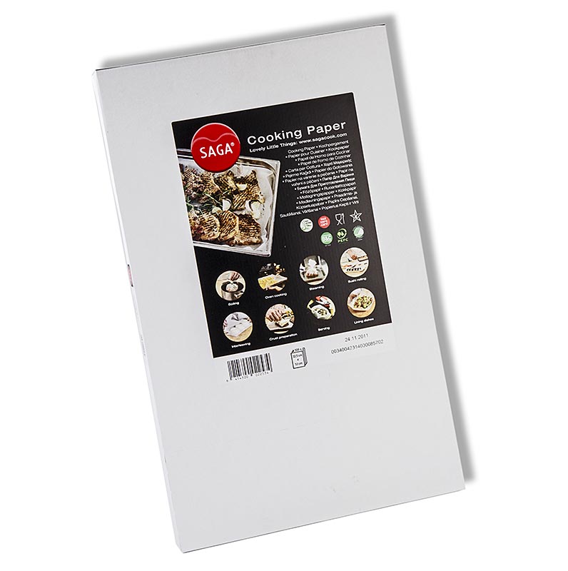 Saga bakplatspapper (bakplatspapper), skuren till 32,5 x 53 cm, i en dispenser - 500 ark - lada Saga bakplatspapper (bakplatspapper), skuren till 32,5 x 53 cm, i en dispenser - 500 ark - lada