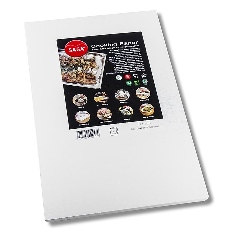 Carta da cucina Saga (carta da forno), tagliata a 32,5 x 53 cm, in dispenser - 500 fogli - scatola