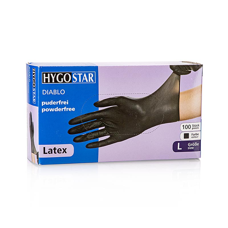 Guantes de latex desechables, negros, L, sin polvo - 100 piezas - caja