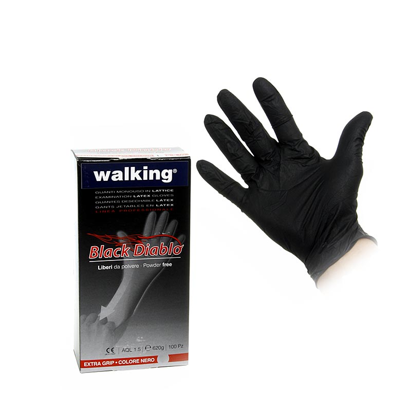 Sarung tangan pakai buang lateks, hitam, XL, tanpa serbuk - 100 keping - kotak