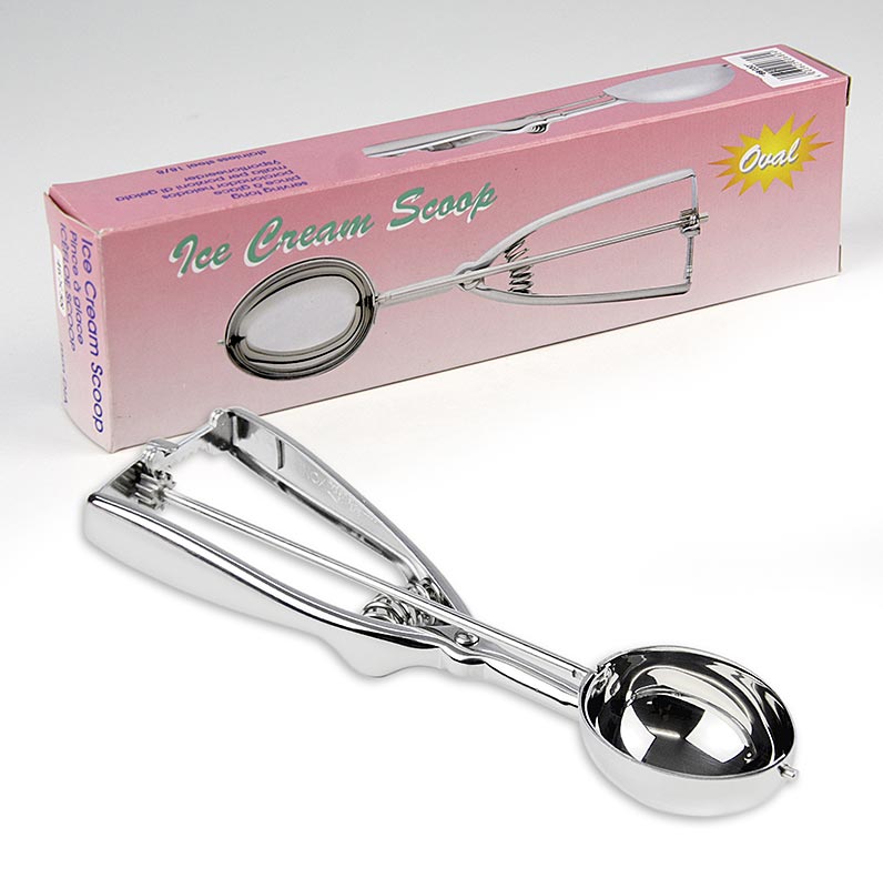 Cuchara para helado ovalada, 1 / 30 litro, Ø 55 x 40 mm, 23 cm de largo, acero inoxidable - 1 pieza - caja Cuchara para helado ovalada, 1 / 30 litro, Ø 55 x 40 mm, 23 cm de largo, acero inoxidable - 1 pieza - caja
